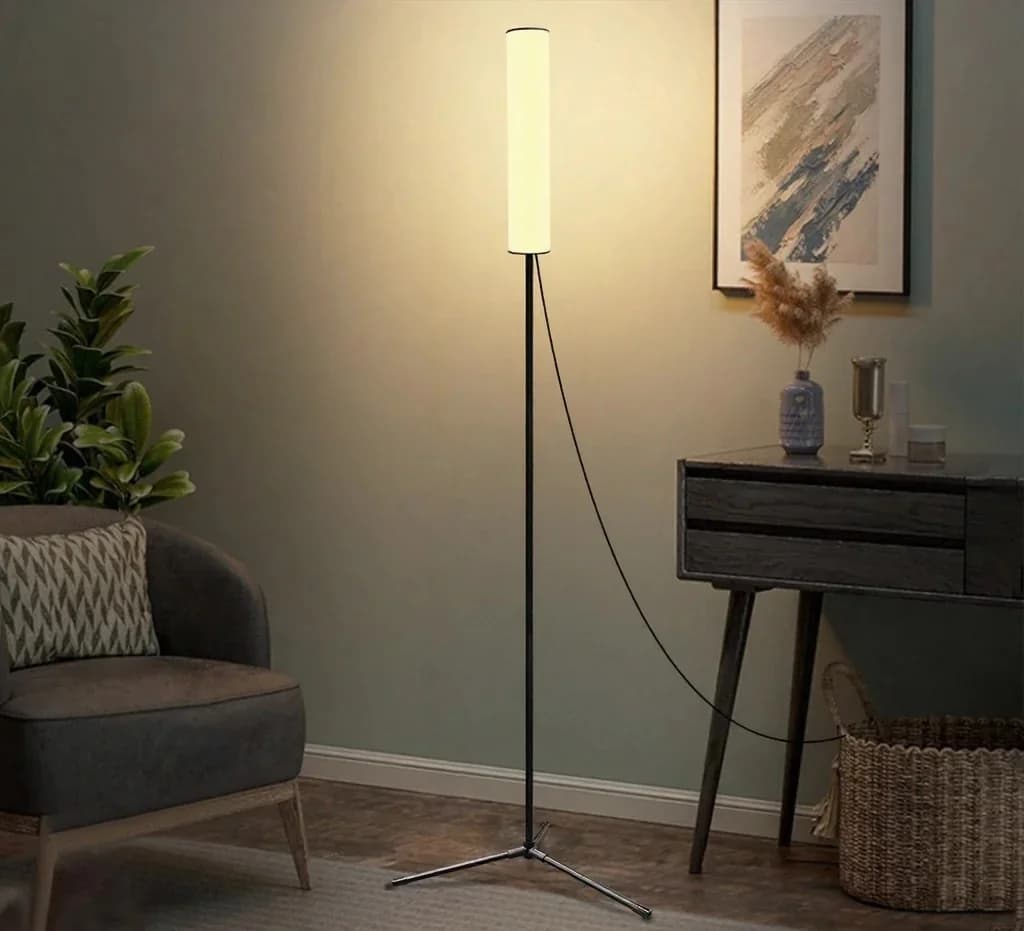 Adjustable Height LED Floor Lamp with Tripod Base and Three Color Modes