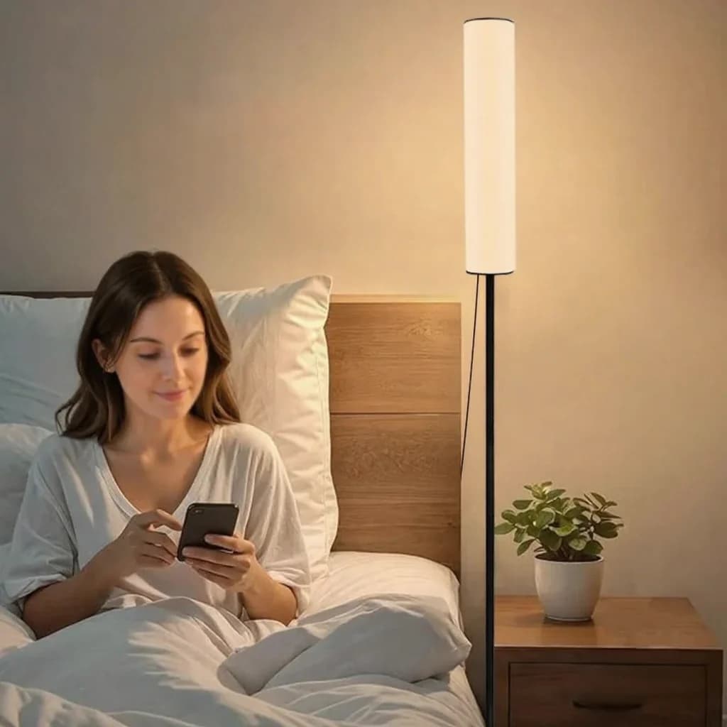 Adjustable Height LED Floor Lamp with Tripod Base and Three Color Modes