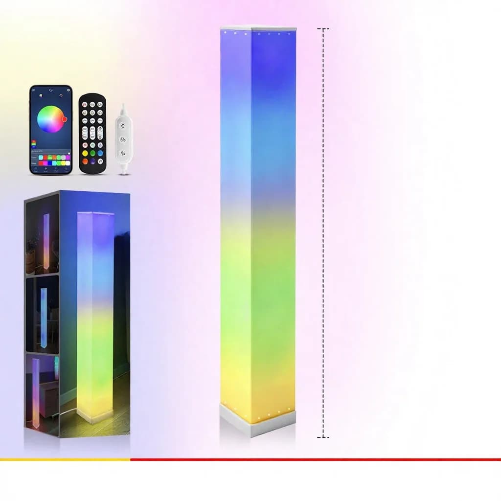 Square Floor Lamp with Remote Control LED Ambient Light for Living Room