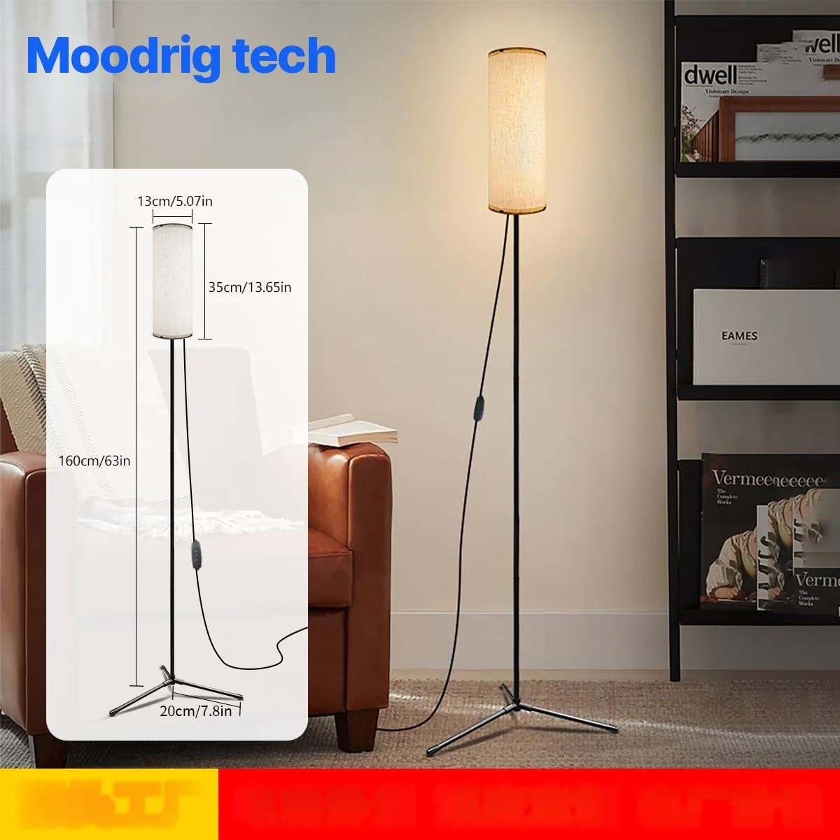 LED Floor Lamp with Fabric Shade, Dimmable Three-Color Light