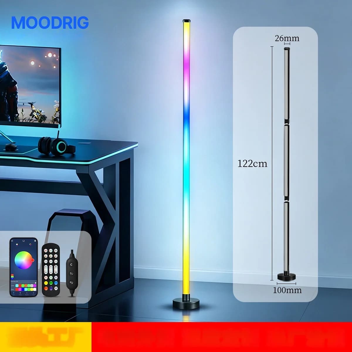 RGB LED Corner Floor Lamp with Music Sync, App and Remote Control