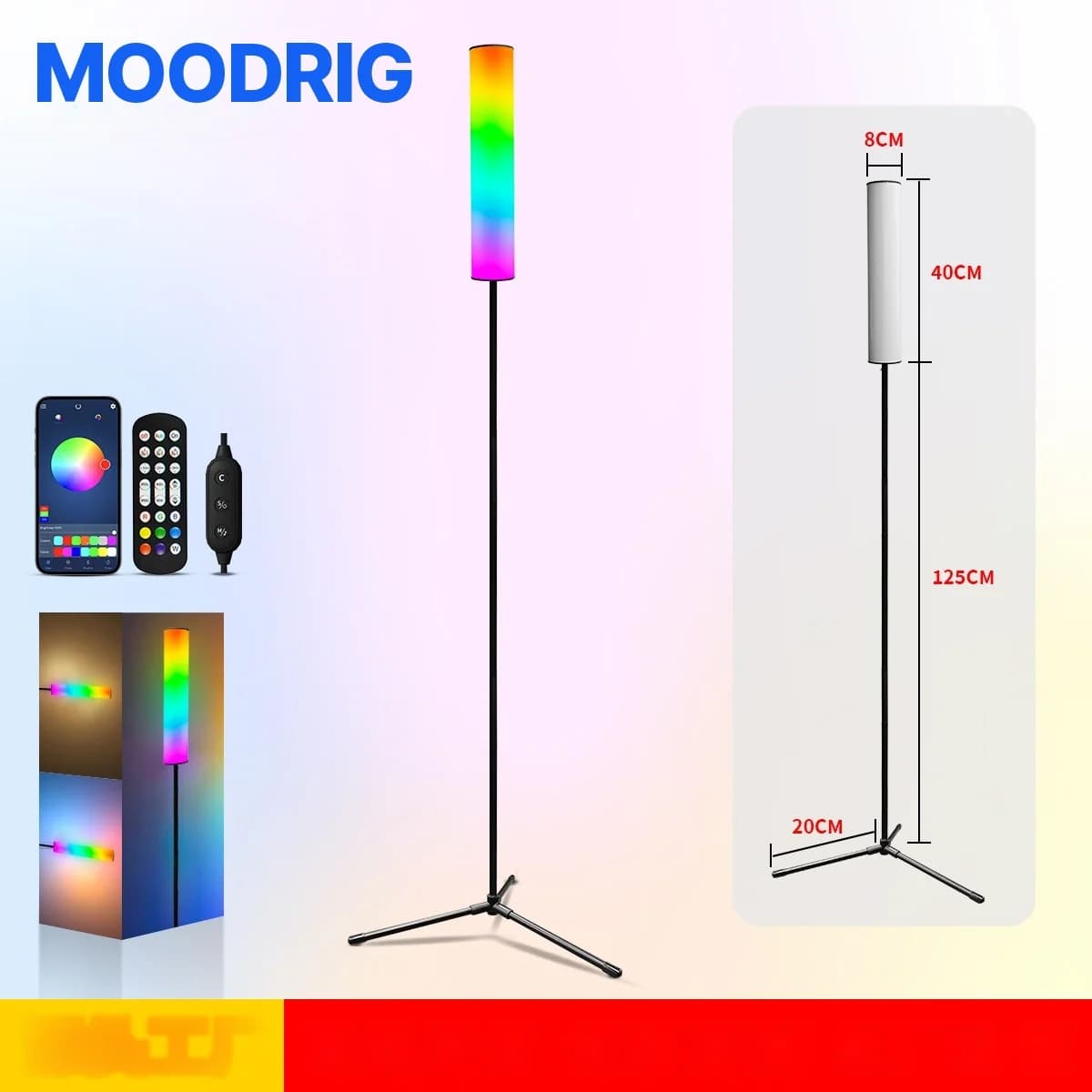 RGB LED Tripod Floor Lamp with Remote Control for Bedroom Living Room